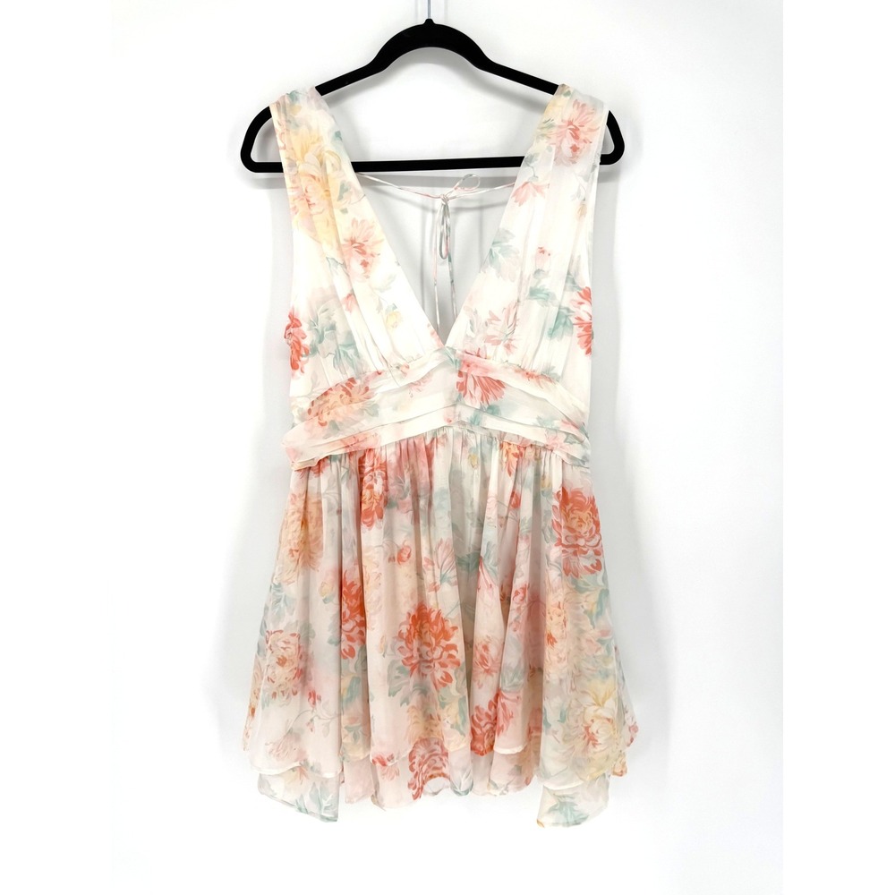 Abercrombie & Fitch Mini Dress Floral Chiffon L Cream Pink Fairycore Romantic
